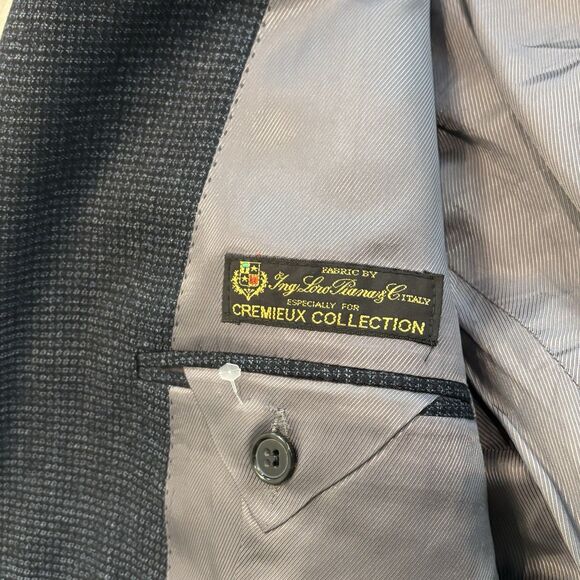 Cremieux Loro Piana Blazer Mens 44R Blue Houndstooth Wool Two Button Sport Coat - Picture 8 of 13